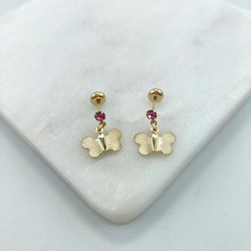 18K Gold Layered Oro Laminado Pink Cubic Zirconia Butterfly Design Plugs Kids Earrings Wholesale 21.0634/7